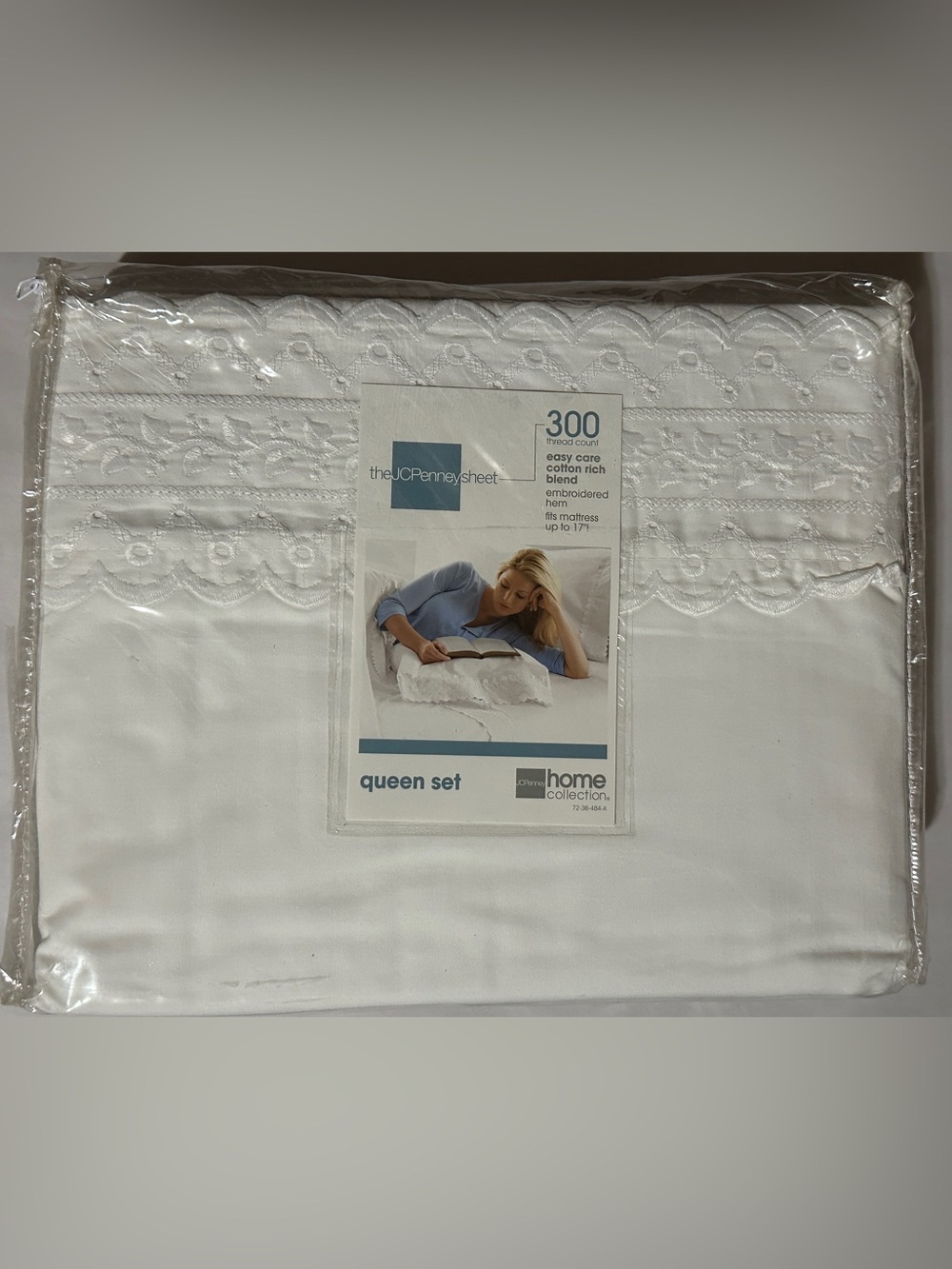 JCPenney Home Collection White Queen Sheet Set with Embroidered Hem